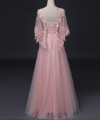 Beautiful Pink V-Neckline Tulle Long Party Dress, Fashionable New Prom Dress   cg11849