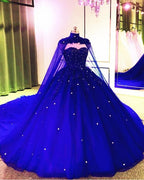 Tulle Ball Gown Wedding Dress With Cape Prom Dresses, Evening Dresses   cg12137