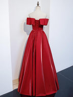 Red Satin Long Party Dress, A-Line Formal Dress 2021, Evening prom Dress   cg12333
