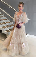 A-Line V-Neck Long Prom Dress with appliques  cg12429