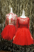 Red lace dress red tulle lace short homecoming dress   cg12588