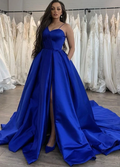 Simple blue satin long prom dress blue evening dress   cg13084