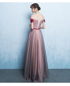 Pink Off Shoulder Floor Length Bridesmaid Dress, A-Line Off Shoulder Prom Dress   cg13425