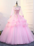 Pink Long Sleeve Quinceanera Dresses Prom Dress With Sleeve   cg13625