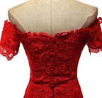 Red Lace Mermaid Long Wedding Party Dress, Off Shoulder Lace Bridesmaid prom Dress   cg13783