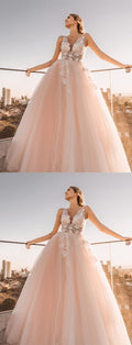 Princess V Neck Pink and White Long Prom Dress   cg14446