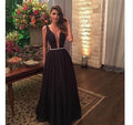 Sexy Black Prom Dresses,Deep V Neck Long Black Satin Evening Gown   cg14697