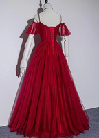 Dark Red Sweetheart Straps Tulle Evening Gown, Wine Red Prom Dress   cg14765