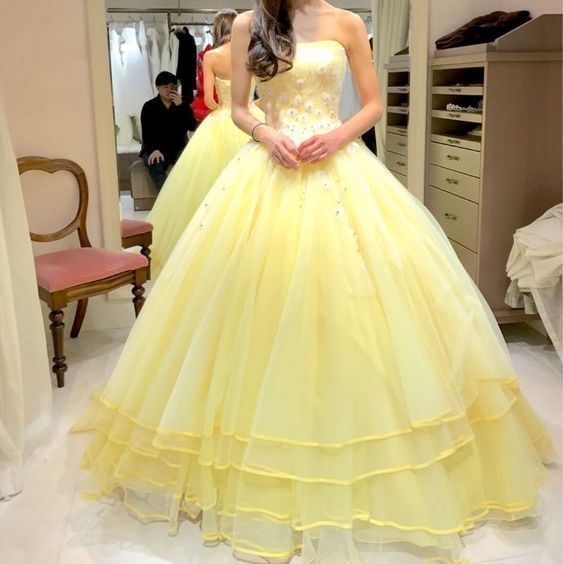 Yellow Strapless Ball Gown , Evening Dress,Long Prom Dress   cg14891