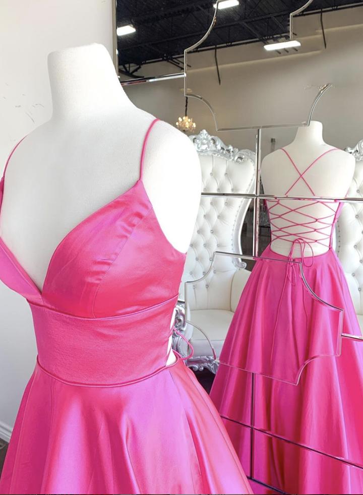 Simple v neck satin long prom dress evening dress   cg14970