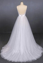 White tulle sequins long prom dress white evening dress   cg15032