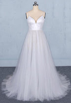 White tulle sequins long prom dress white evening dress   cg15032