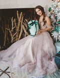 LIGHT PINK TULLE BEADS PROM DRESS EVENING DRESS    cg15307