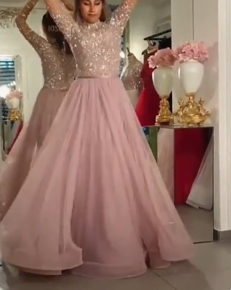 High Neck Long Sleeves Muslim Evening Dress 2020 Elegant Prom Dresses   cg15341