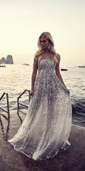 Sparkle A-Line Spaghetti Straps Prom Dresses With Sequins   cg15347