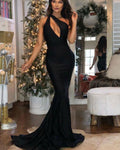 One shoulder black cutout mermaid prom dress, long mermaid simple evening dress    cg15372