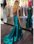 Mermaid Deep V-Neck Backless Turquoise Prom Dress with Ruffles   cg15374
