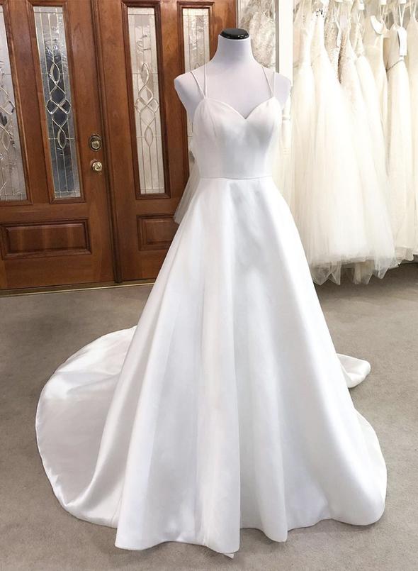 White satin long prom dress simple evening dress   cg15415