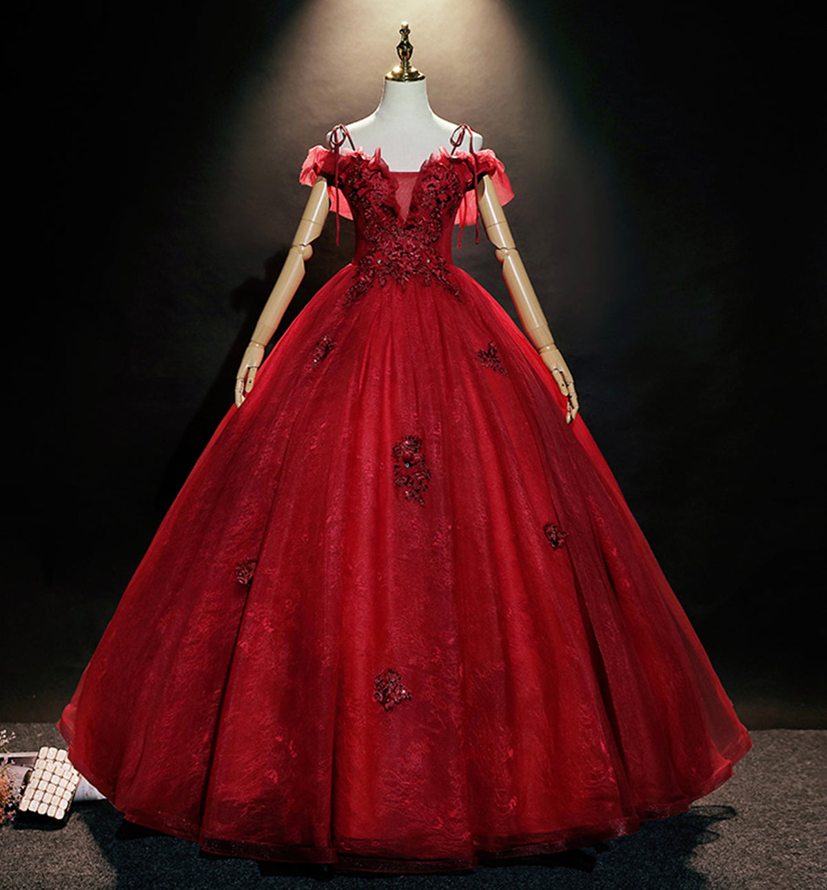 BURGUNDY LACE LONG BALL GOWN DRESS FORMAL DRESS LONG PROM DRESS     cg15865