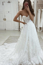White A line lace long prom dress evening dress   cg15879