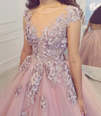 PINK TULLE LACE LONG BALL GOWN PROM DRESS FORMAL DRESS    cg16284