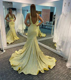 Plunge Yellow Mermaid Evening Dress prom dress  cg16327