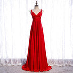 Chic Red Satin Beaded Floor Length Long Party Dress, Red Formal Dress 2021 Prom Dresses Bridesmaid Dress   cg16389