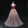 SHINY V NECK TULLE LONG PROM GOWN FORMAL DRESS    cg16422