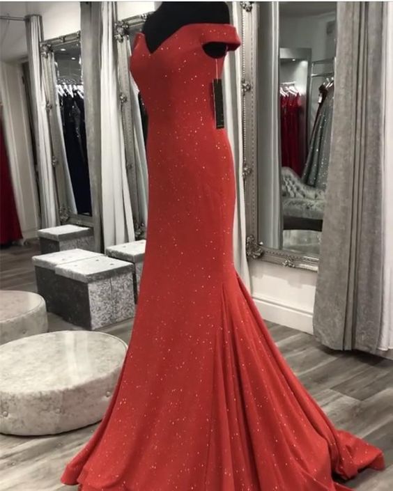 Sparkle Mermaid Off The Shoulder Prom Dresses   cg16477