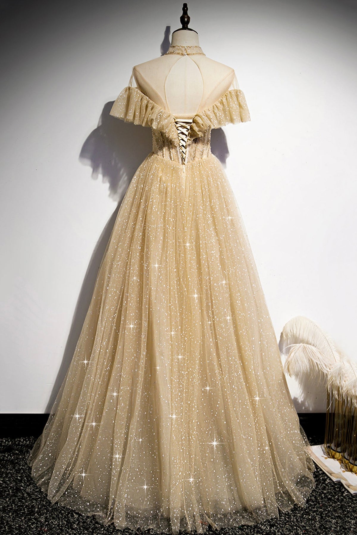 GOLD A LINE SEQUINS LONG BALL GOWN DRESS FORMAL PROM DRESS    cg16614
