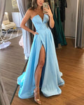 SLEEVELESS SATIN PROM DRESSES LEG SLIT   cg16727