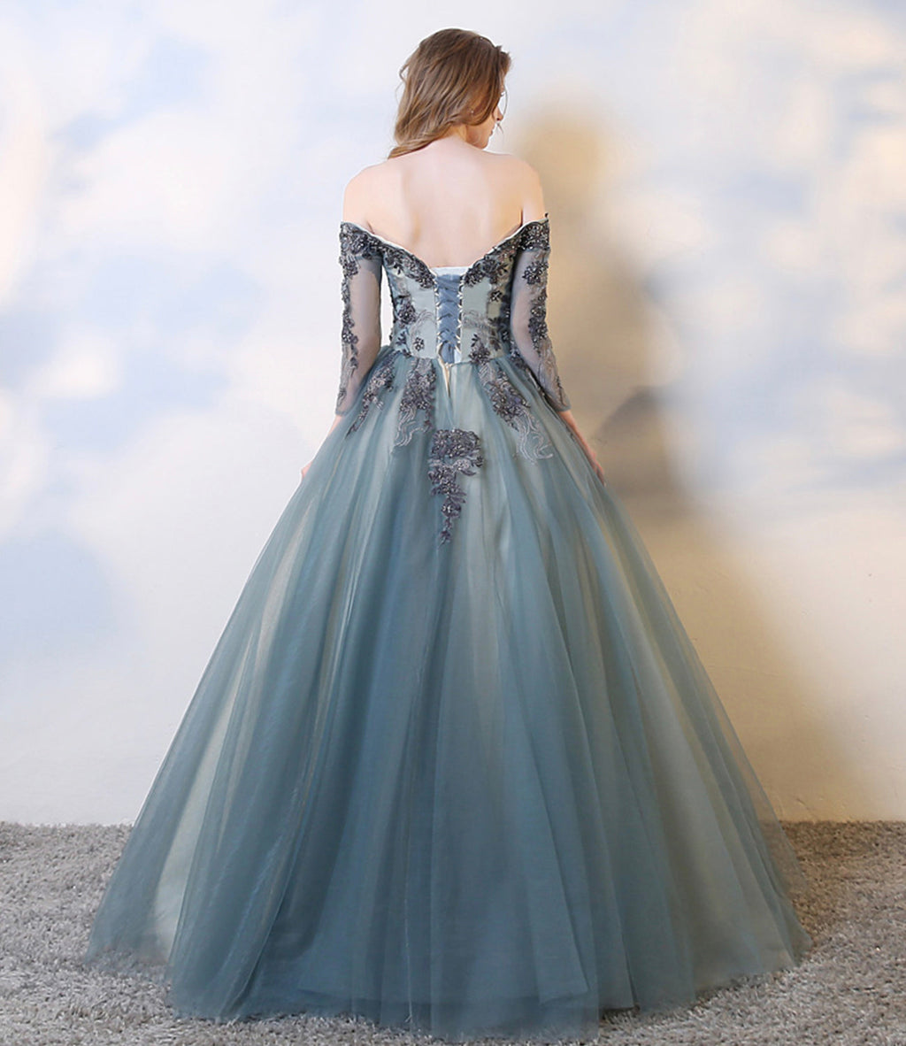 BLUE LACE LONG A LINE PROM DRESS EVENING DRESS   cg16915