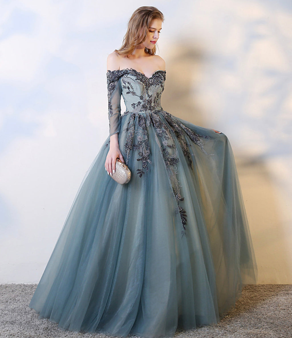 BLUE LACE LONG A LINE PROM DRESS EVENING DRESS   cg16915