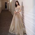 GOLD SEQUINS LONG A LINE PROM DRESS EVENING DRESS    cg17322