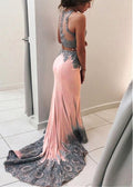 Jewel Neckline Two-piece Mermaid Evening Dresses With Lace Appliques prom dress   cg17362