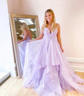 PURPLE TULLE LONG A LINE PROM DRESS EVENING DRESS    cg17978