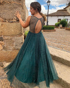 Emerald Green A-line Glitter Formal prom Dress   cg18198