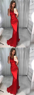 Stylish mermaid satin long prom dress, evening dress    cg18227
