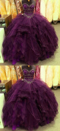Grape Quinceanera Dresses Sweetheart Beaded Corset Ruffles Ball Gown For Sweet 16 Prom Dress   cg18252