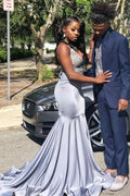 Stretch Satin V-Neck Evening Maxi Dress Sleeveless Mermaid Prom Dress   cg18381