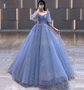 BLUE TULLE LONG A LINE PROM GOWN FORMAL DRESS    cg18557