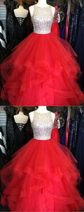 Stunning Sequins Beaded Organza Ruffles Ball Gowns Prom Dresses Red Quinceanera Dress   cg18566