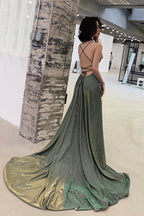 SIMPLE A LING LONG BACKLESS PROM DRESS GREEN EVENING DRESS    cg18725