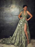 Chic Halter Tulle Prom Dress Lace A Line Evening Dress   cg18785