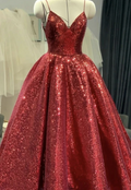 Red sequins long ball gown prom dress shiny evening dress    cg18841