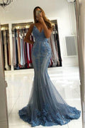 Charming V neck Mermaid Appliques Prom Dresses Formal Evening Gowns    cg18842
