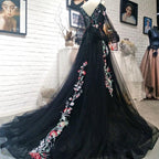 Black Long Sleeves Floor Length Formal Dress, Charming Party Dress Prom Dress   cg18864
