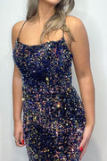 mermaid navy blue sparkle sequined long formal dress prom dress    cg19310