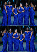 Royal blue sequins bridesmaid dresses mismatched Prom Dresses   cg19389