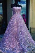 Sparkle Strapless Sequined Pink Prom Dress    cg19572